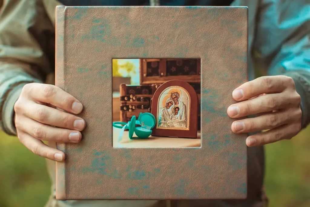 фотокнига на хрещення Львів, замовити дитячий фотоальбом, послуги фотографа на хрестини ціна, обкладинка для фотокниги з екошкіри, RoStudio.